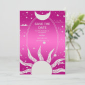 Mystical Pink and Silver Sun Moon Wedding Save The Date (Staand voorkant)