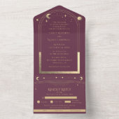 Mystical Plum Gold Sun Moon Astronomy Space All In One Uitnodiging (Binnen)