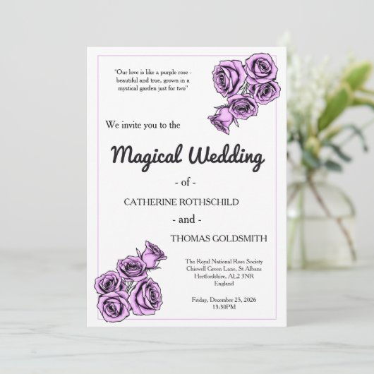 Mystical Purple Rose Wedding Invitation (Debout devant)