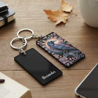 Mystical Raven & Rose Moonrise Keychain