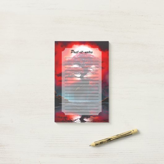 Mystical Red Tree Under Full Moon Post-it® Notes (Op bureau)