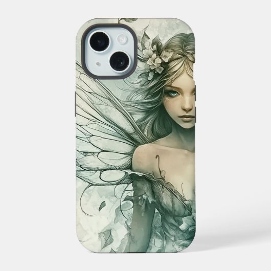 Mystical Sage Green Fairy iPhone 15 Hoesje (Achterkant)