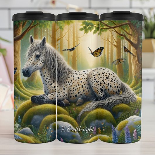 Mystical Spotted Horse Forest Butterflies Thermosbeker