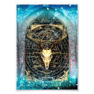 Mystical Stag Skull Dark Fairytale Art Print Foto Afdruk