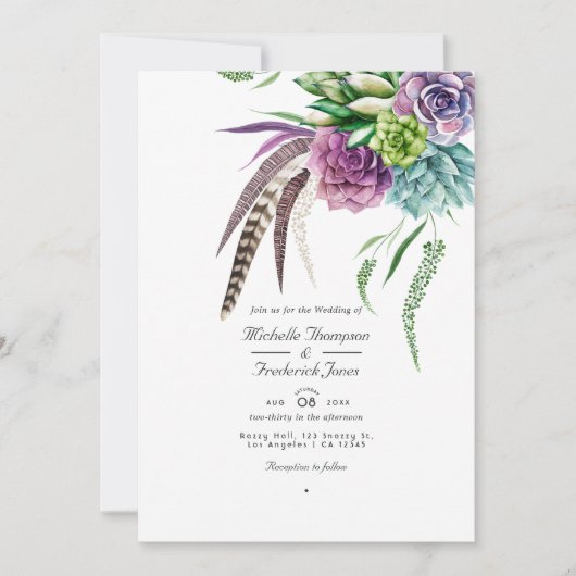 Mystical Succulent QR Code RSVP Bohemian Wedding Kaart (Voorkant)