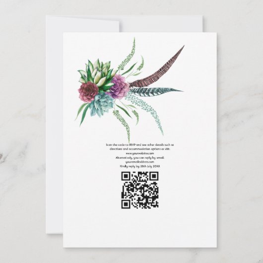 Mystical Succulent QR Code RSVP Bohemian Wedding Kaart (Achterkant)