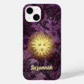 Mystical  Sun Face op Paarse Faux Brocade Case-Mate iPhone Case (Achterkant)