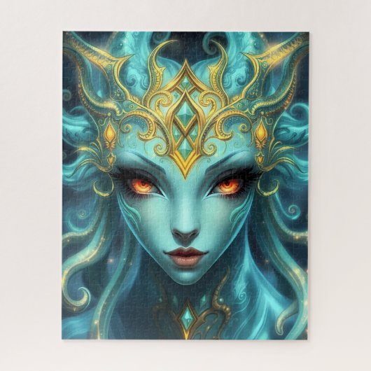 Mystical Teal Goddess with Radiant Ember Eyes Legpuzzel (Verticaal)