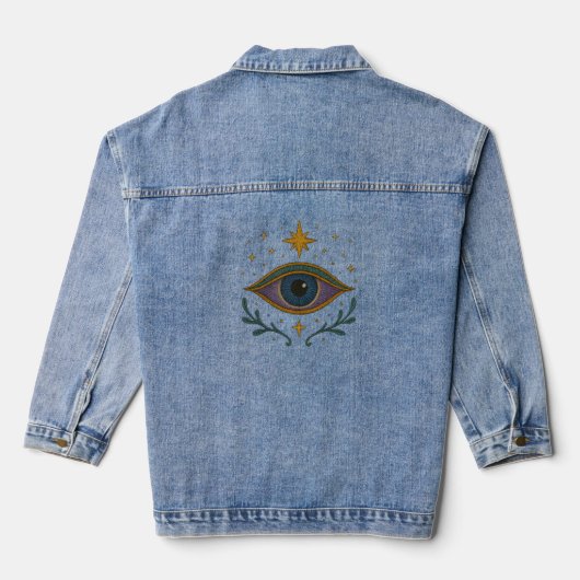 Mystical Third Eye Unisex Embroidered Look Denim Jacket (Achterkant)
