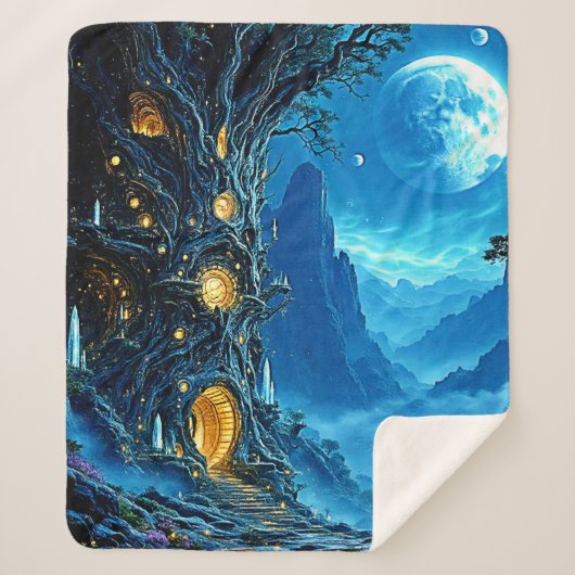 Mystical Tree Home Dreamscape Sherpa Deken (Voorkant)