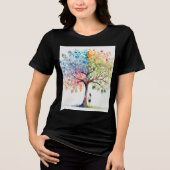 Mystical Tree Under Girl T-Shirt – Zwart AeT-Shirt (Voorkant)