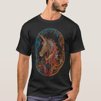 Mystical Unicorn Head Colorful Mandala Pattern Un T-shirt