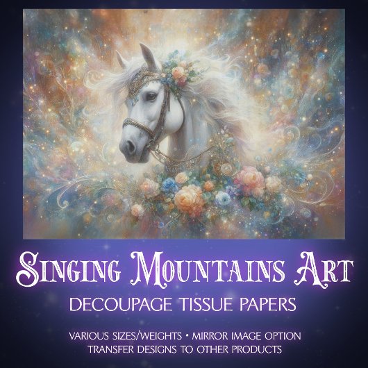 Mystical White Horse Celestial Art Decoupage Tissuepapier