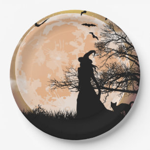 Mystical Witch en Cat Full Moon Papieren Bordje
