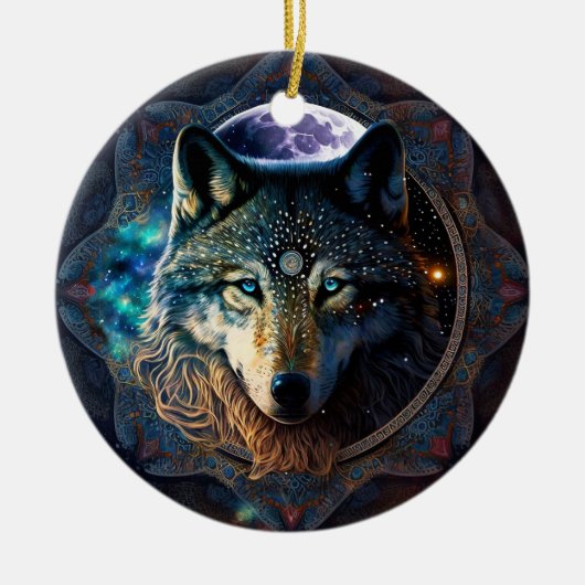 Mystical Wolf Moon Mandala Keramisch Ornament (Voorkant)