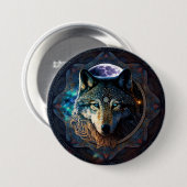 Mystical Wolf Moon Mandala Ronde Button 7,6 Cm (Voorkant /achterkant)