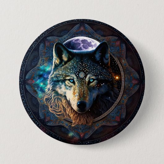 Mystical Wolf Moon Mandala Ronde Button 7,6 Cm (Voorkant)