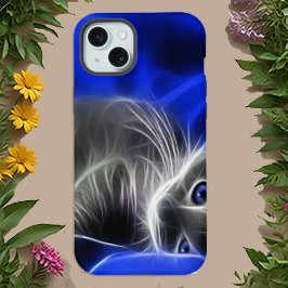 Mystiek Blauw Abstract Glowing Cat iPhone 16 Hoesje