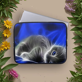 Mystiek Blauw Abstract Glowing Cat Laptop Sleeve