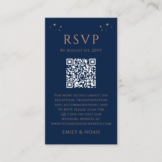 Mystiek Blauw Goud Budget QR Code RSVP Foto Informatiekaartje (Voorkant)