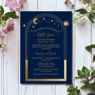 Mystiek Blauw Goud Zon Maan Sterren Baby shower Kaart