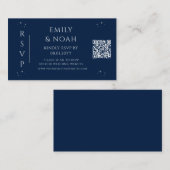 Mystiek Blauw Zilver Begroting QR Code RSVP Informatiekaartje (Voorkant / Achterkant)