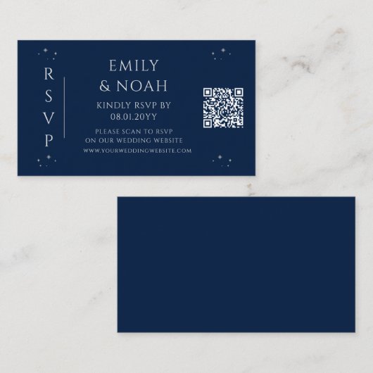 Mystiek Blauw Zilver Begroting QR Code RSVP Informatiekaartje (Voorkant / Achterkant)