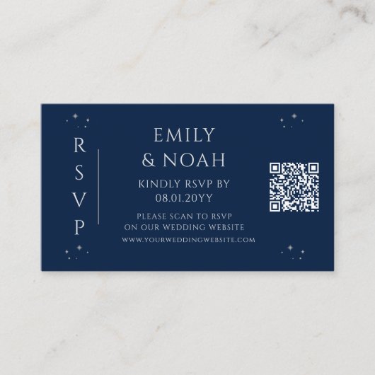 Mystiek Blauw Zilver Begroting QR Code RSVP Informatiekaartje (Voorkant)