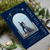 Mystiek Blauw Zilver Zon Maan Sterren Bruiloft Save The Date