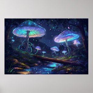 Mystiek Bos Glow – Bioluminescente Paddestoel Poster