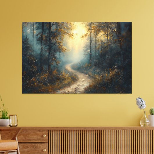 Mystiek bospad bij zonsopgang canvas afdruk (Insitu (Woonkamer))