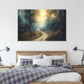 Mystiek bospad bij zonsopgang canvas afdruk (Insitu (Slaapkamer))
