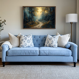 Mystiek bospad bij zonsopgang imitatie canvas print