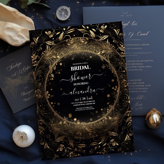 Mystiek Celestial Zwart en Gouden Bruid Kaart