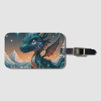 Mystiek Chibi Dragon Winterlandschap Bagagelabel