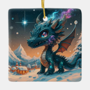 Mystiek Chibi Dragon Winterlandschap Keramisch Ornament