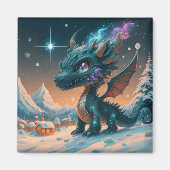 Mystiek Chibi Dragon Winterlandschap Magneet (Voorkant)