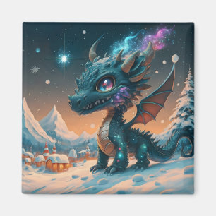 Mystiek Chibi Dragon Winterlandschap Magneet