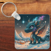 Mystiek Chibi Dragon Winterlandschap Sleutelhanger (Voorkant)