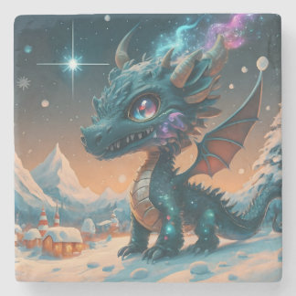 Mystiek Chibi Dragon Winterlandschap Stenen Onderzetter