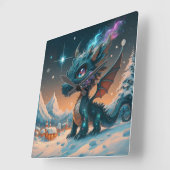 Mystiek Chibi Dragon Winterlandschap Vierkante Klok (Hoek)