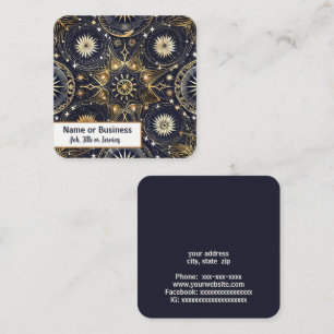 Mystiek design in goud en donkerblauw vierkante visitekaartje