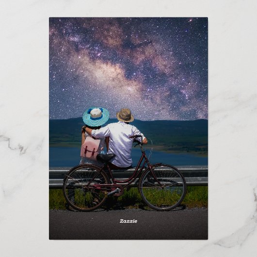 Mystiek Donker Rood Goud Hemelse Foto Bruiloft Folie Uitnodiging (Achterkant)