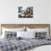 Mystiek Een indiaanse vrouw met wolven 16x12 Canvas Afdruk (Insitu (Slaapkamer))