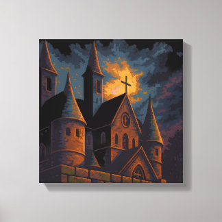 Mystiek gotisch kasteel onder maanlicht canvas afdruk