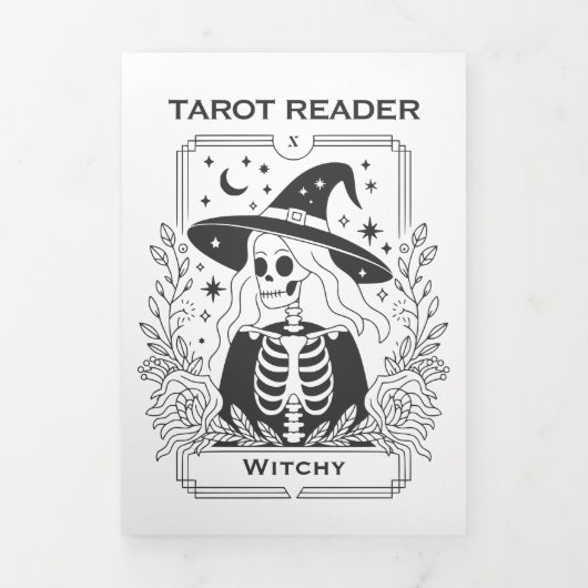 Mystiek gotisch zwart-wit heks tarotontwerp drieluik kaart (Cover)