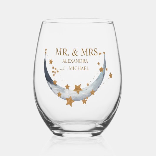 Mystiek Goud Hemelse Maan Bruiloft Wijnglas Zonder Voet (Voorkant)