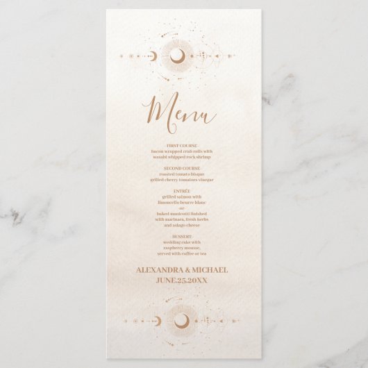 Mystiek Goud Hemelse Sterren Bruiloft Menu (Voorkant)