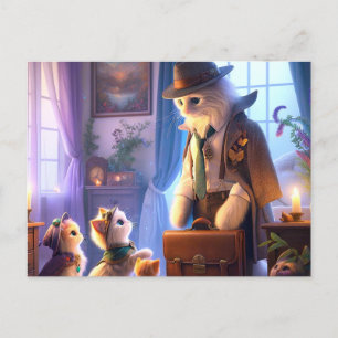 Mystiek Kat gaat werken Briefkaart