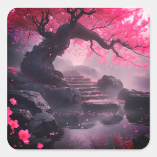 Mystiek Kersenbloesempad – betoverde trap Vierkante Sticker